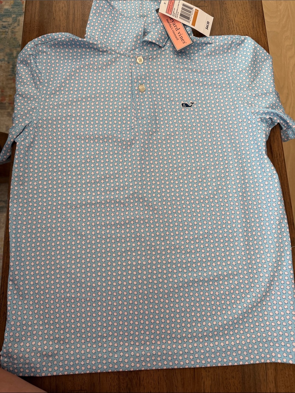 Vineyard Vines Light Blue Polo with Baseball Print